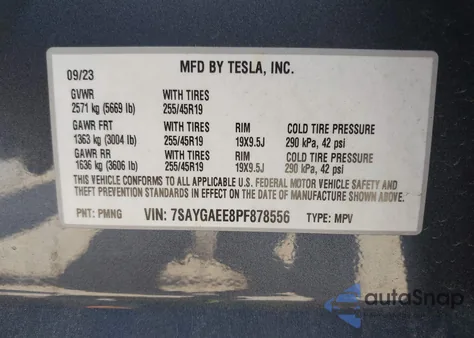 2023 Tesla Model Y Awd/Long Range Dual Motor All-Wheel Drive from USA, damaged, VIN 7SAYGAEE8PF878556